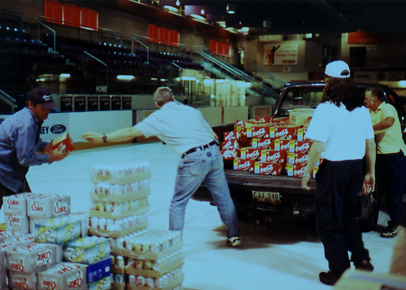 Hundreds of pounds of supplies were delivered to Gander to feed, clothe, and comfort its 7,000 temporary residents. The food was stored in Gander's hockey rink or, as Mayor Claude Elliott dubbed it, "the world's largest walk-in refrigerator.".png